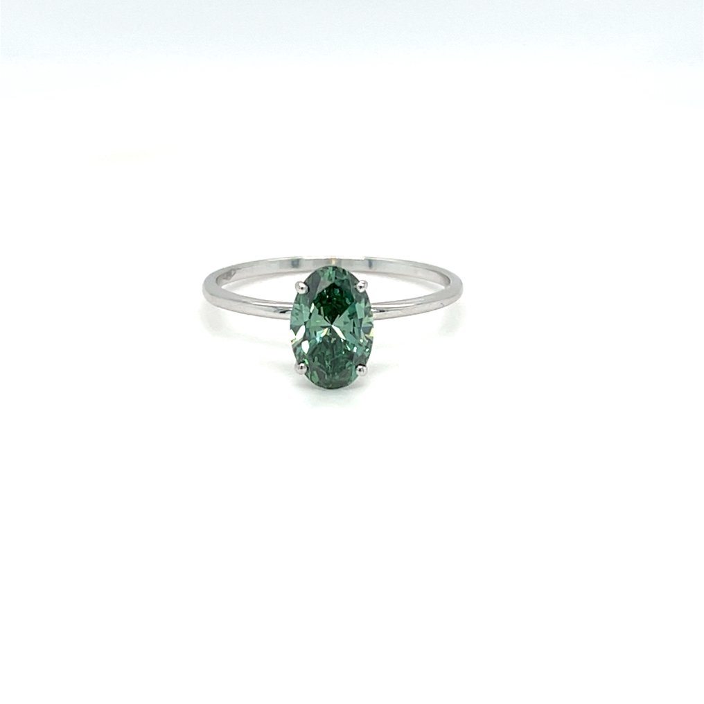 No reserve price - Ring - 14 kt. White gold - 1.17ct. tw. Green Diamond (Fancy coloured lab-grown diamond) #1.0