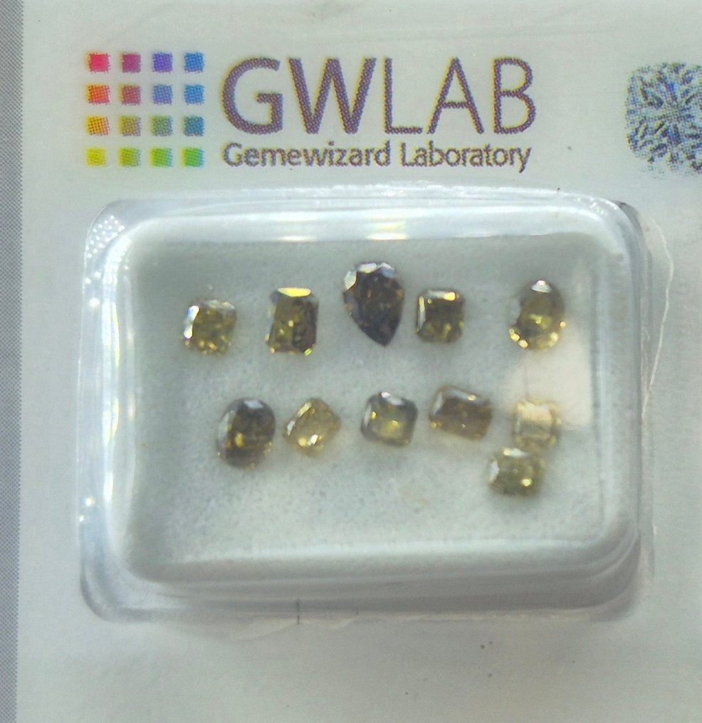 没有保留价 - 11 pcs 钻石  (天然色彩的)  - 1.06 ct - 混合形状 绿色 - VS2 轻微内含二级, SI2 微内含二级, SI1 微内含一级 - Gemewizard宝石实验室（GWLab） #1.0