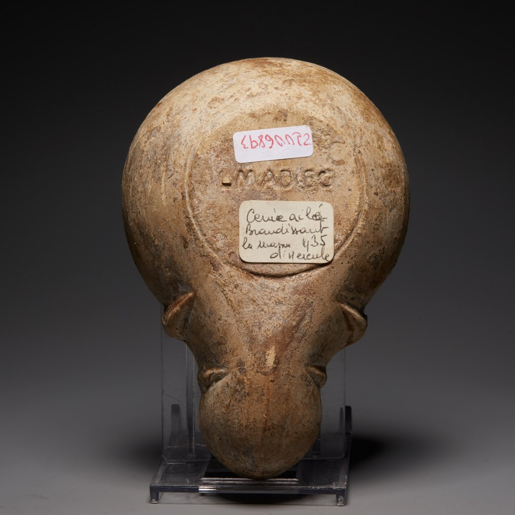 Αρχαία Ρωμαϊκή Terracotta Λάμπα λαδιού με το παιδί Ηρακλή υπογεγραμμένο. 3ος αιώνας μ.Χ. Μήκος 11,2 εκ. #1.0