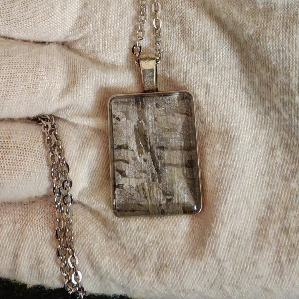 Ατσάλινο και μετεωρίτη δαχτυλίδι με ατσάλινη αλυσίδα από ανοξείδωτο ατσάλι. Μετεωρίτης σιδήρου - Ύψος: 35 mm - Πλάτος: 20 mm - 8.21 g - (1) #3.2