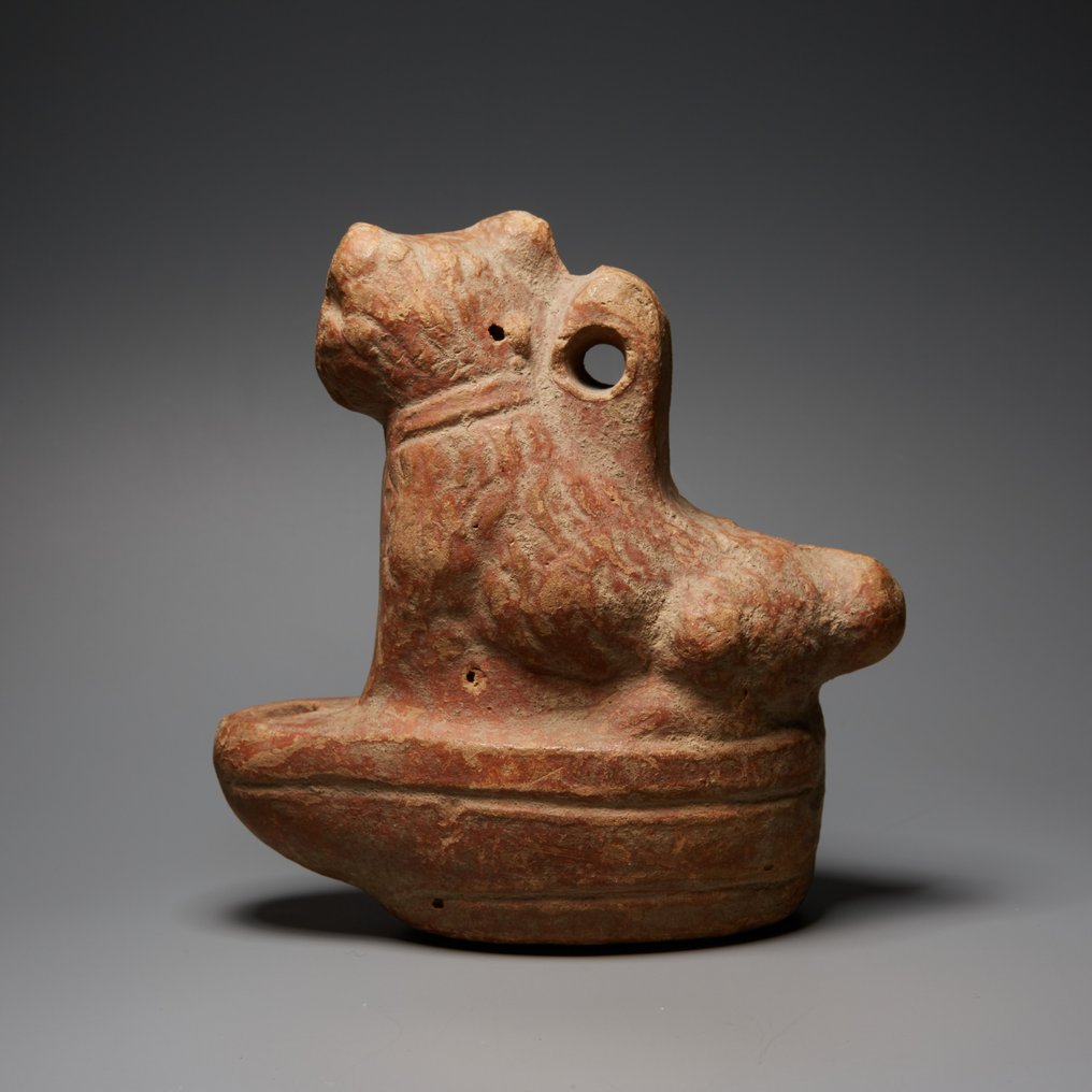 Roma Antiga Terracota Lanterna de óleo com cão. Séculos I-II d.C. Altura de 10,2 cm. #4.3