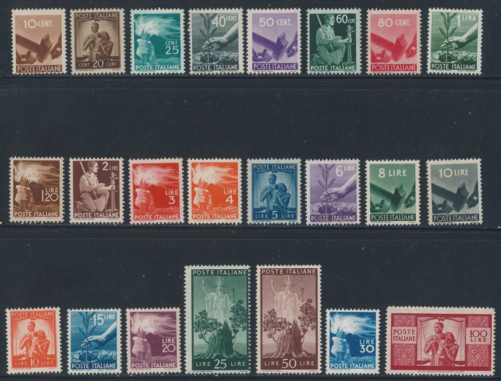 Ιταλική Δημοκρατία  - Δημοκρατικά, σειρά cpl. αρ. 543/565 (πιστοποιητικό R. Diena). #1.0