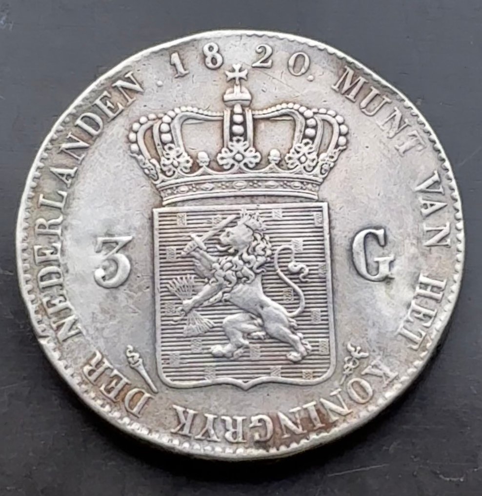 Ολλανδία. Willem I. 3 Gulden 1820 / Utrecht / PR- of ruim ZFR #3.2