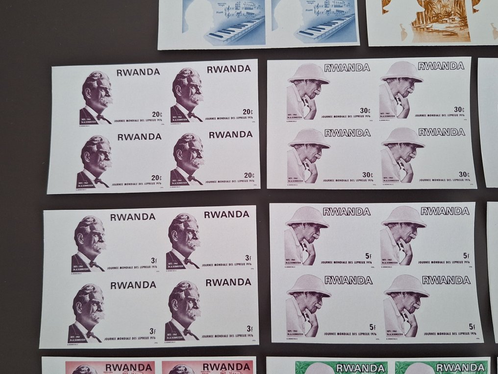 盧旺達 1976 - 23 张彩色印刷样本，分为4块，编号为713/720系列，关于‘瘸子世界日’的Dr. Schweitzer。 #3.2