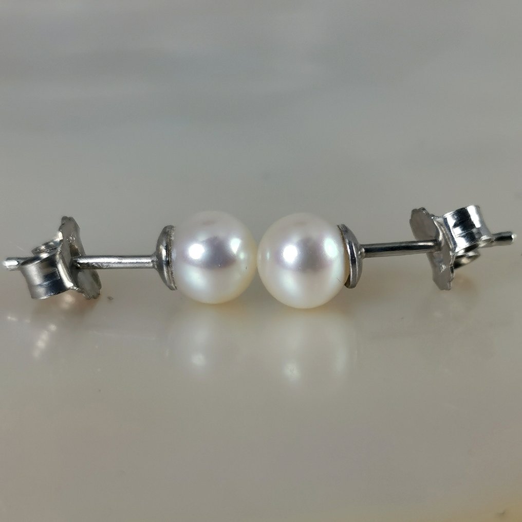 Fără preț de rezervă - Cercei Argint Perlă - Akoya RD Ø 5,7 x 6 mm #1.0