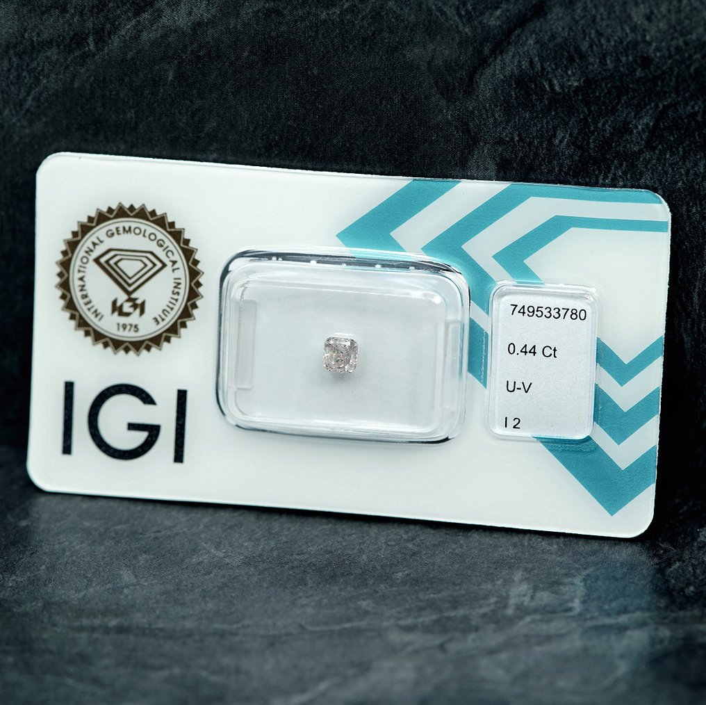 没有保留价 - 1 pcs 钻石  (天然色彩的)  - 0.44 ct - 方形 - Light 稍帶灰色的 黄色 - I2 内含二级 - 国际宝石研究院（IGI） #4.3