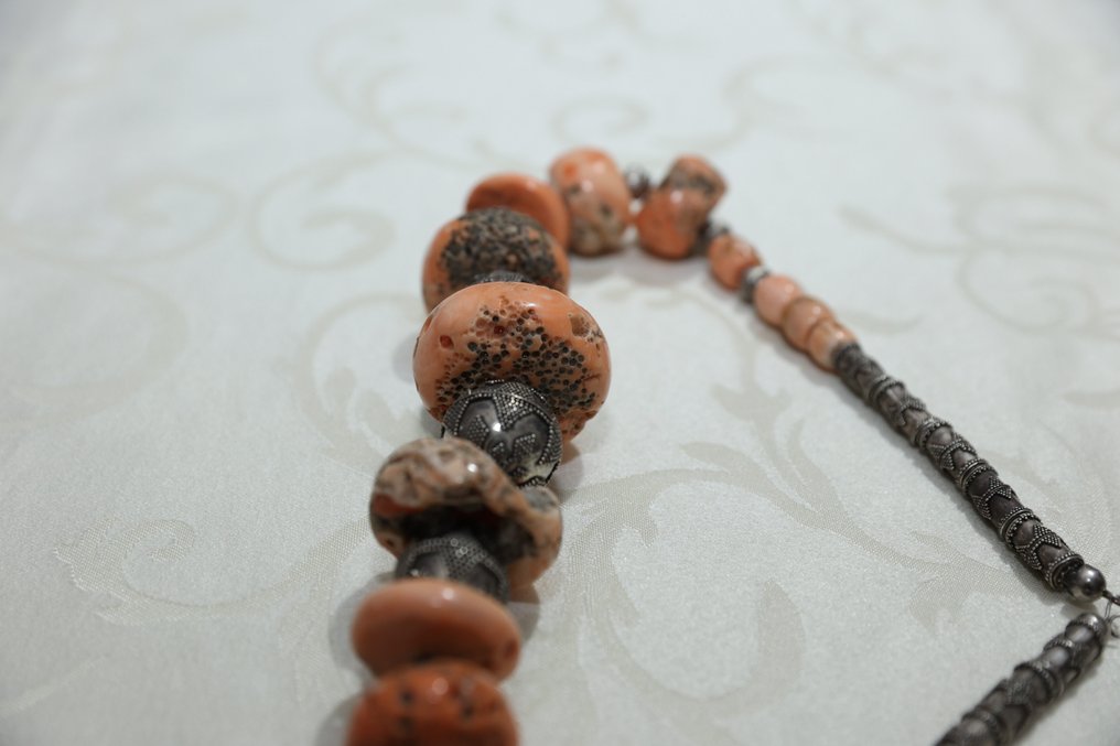 珊瑚 - 银, 珊瑚 - 项链 - 古董珊瑚项链 - 亚洲 #1.0