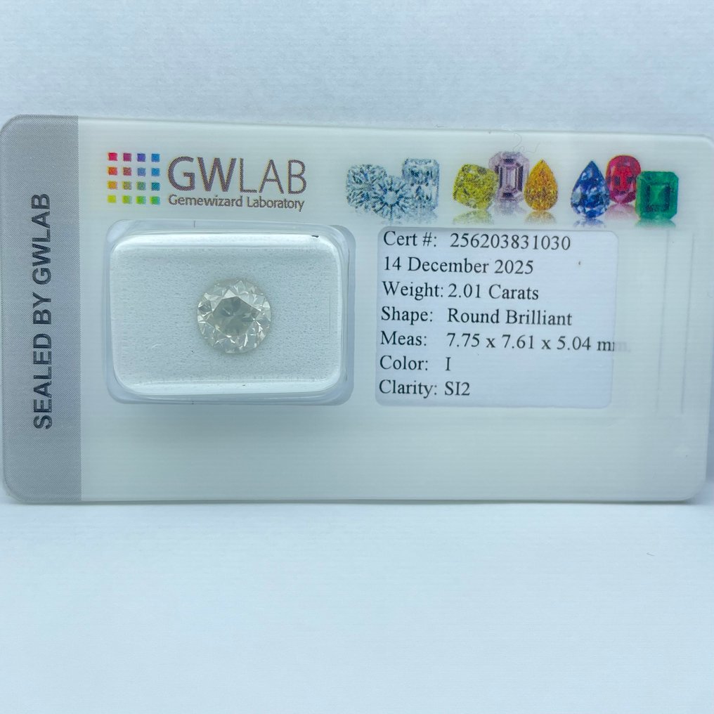 Ei pohjahintaa - 1 pcs Timantti  (Luonnollinen)  - 2.01 ct - Pyöreä - I - SI2 - Gemewizardin gemologinen laboratorio (GWLab) #4.3