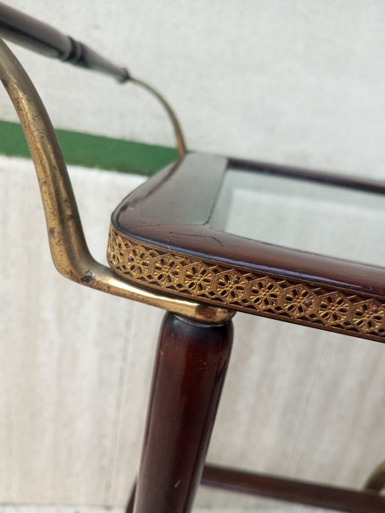 Maison Jansen - Carrito de servicio - Carrito de servicio vintage de madera - Madera, Vidrio, Metal - mesa de servicio #4.3