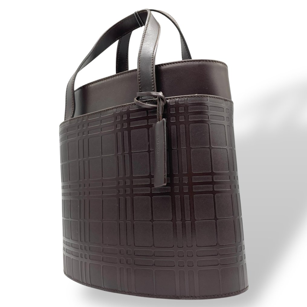 Burberry - Embossed Check Nova Check Handbag Vintage Leather Structured Top Handle Bag - Kézitáska #1.0