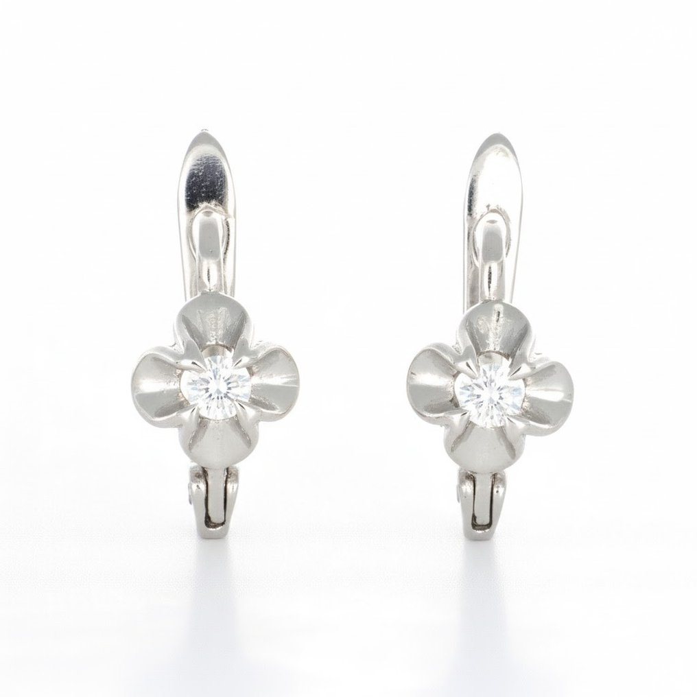 没有保留价 - 耳环 - 18K包金 白金 -  0.16ct. tw. 钻石 (天然)  #1.0