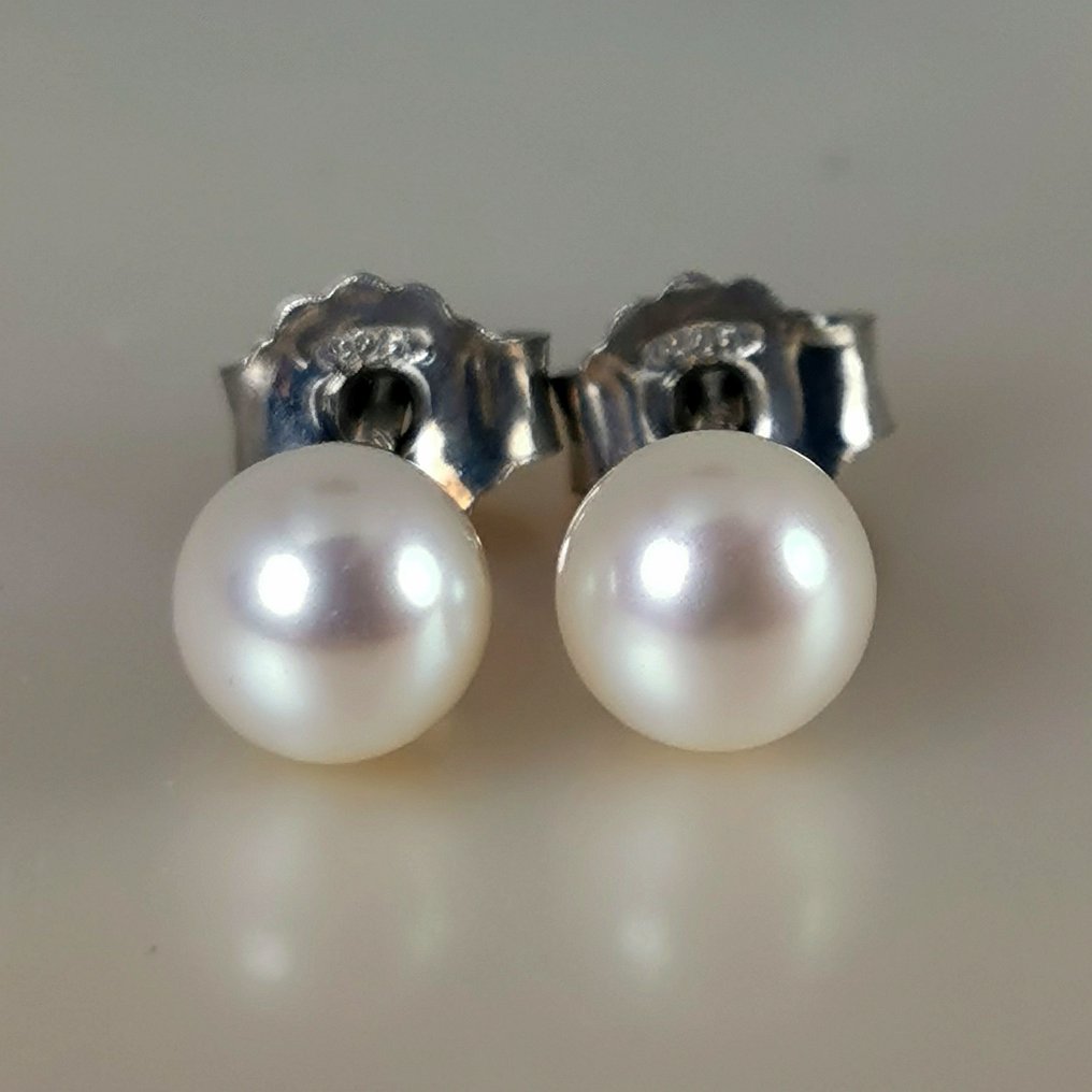 Fără preț de rezervă - Cercei Argint Perlă - Akoya RD Ø 5,7 x 6 mm #2.1