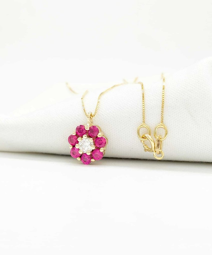 Sans prix de réserve - Collier - 14 carats Or jaune Diamant (Naturelle) - Rubis #3.2