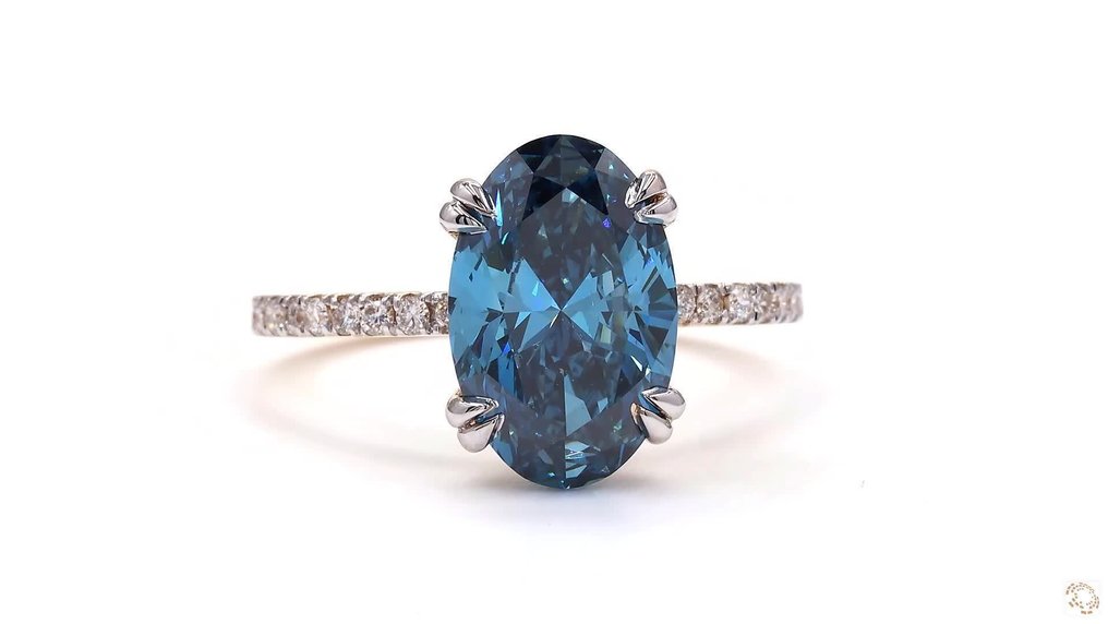 Ingen mindstepris - Ring - 18 kraat Gulguld -  3.27ct. tw. Blå Diamant (Laboratoriedyrket diamant i fancy farver) - Diamant - Fancy Vivid Blue #2.1