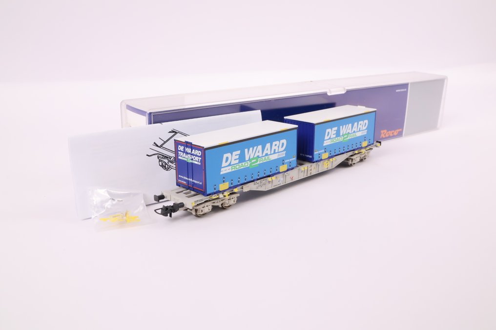 Roco H0 - 76931 - Modeltog godsvogn (1) - Containerwagon med 'De Waard' skiftebakker - AAE #1.0