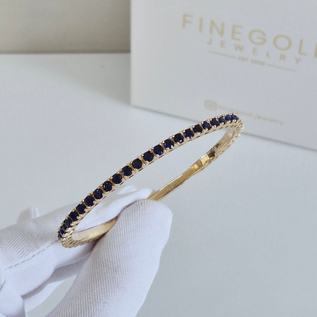 Bangle - 14 kt. Yellow gold - Flexible Titanium Saphire #1.0