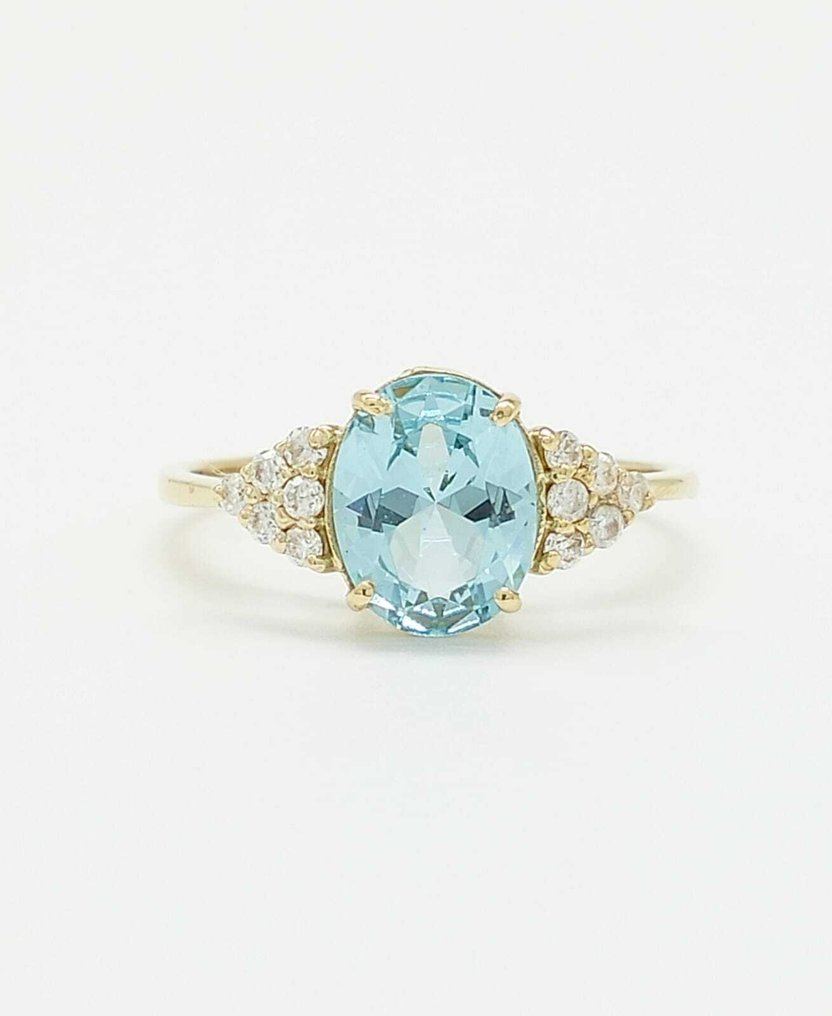 Sans prix de réserve - Bague - 14 carats Or jaune Aigue-marine - Diamant #4.3