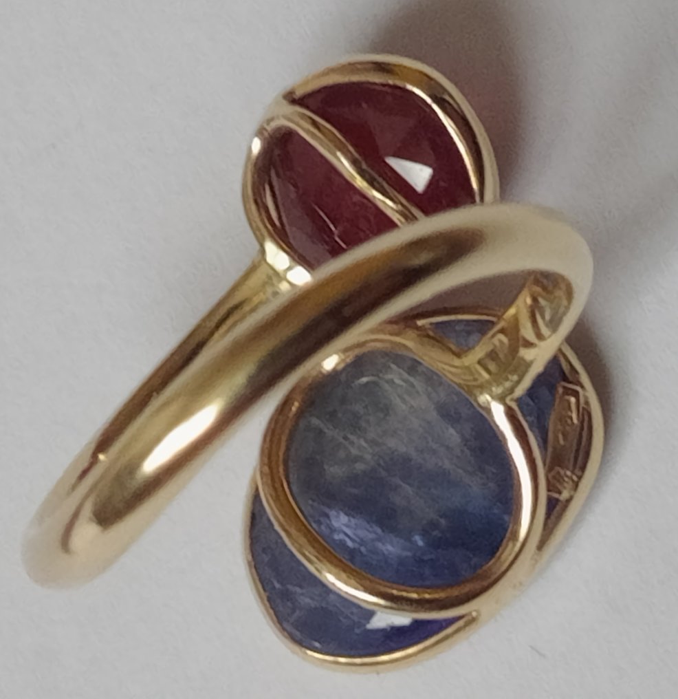 Βραδινό δαχτυλίδι - 14 καράτια Κίτρινο χρυσό - 2.20ct. tw. Ρουμπίνι - Ζαφείρι - Σχεδιαστικό κομμάτι #3.2