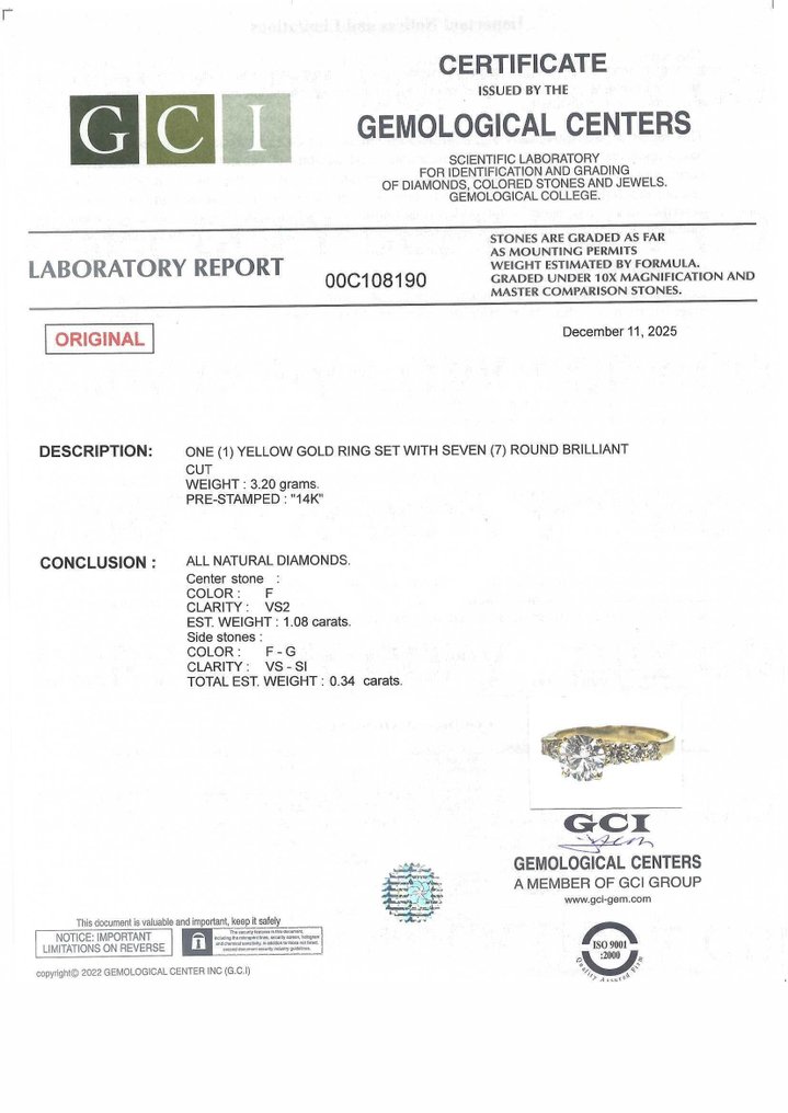 Sans prix de réserve - Bague de fiançailles - 14 carats Or jaune - 1.42ct. tw. Diamant (Naturelle) - Diamant #3.2