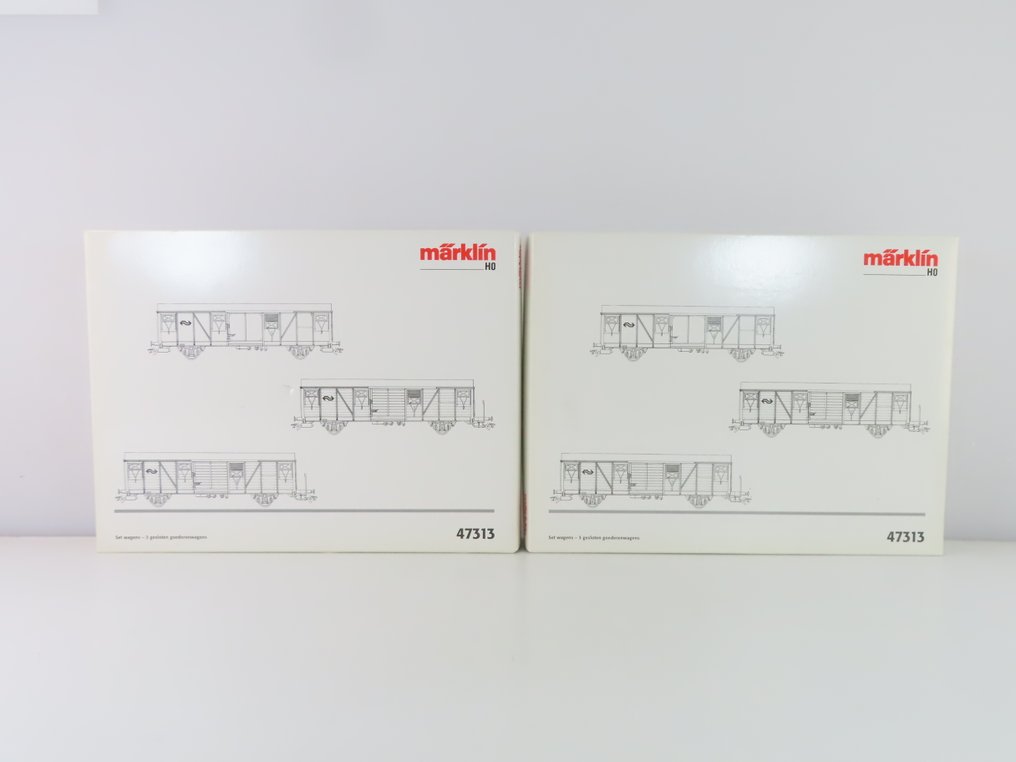 Märklin H0 - 47313 - Conjunto de vagones de tren de mercancías a escala (2) - Set de vagones de mercancías de 2 piezas con vagones cerrados de dos ejes - NS #1.0