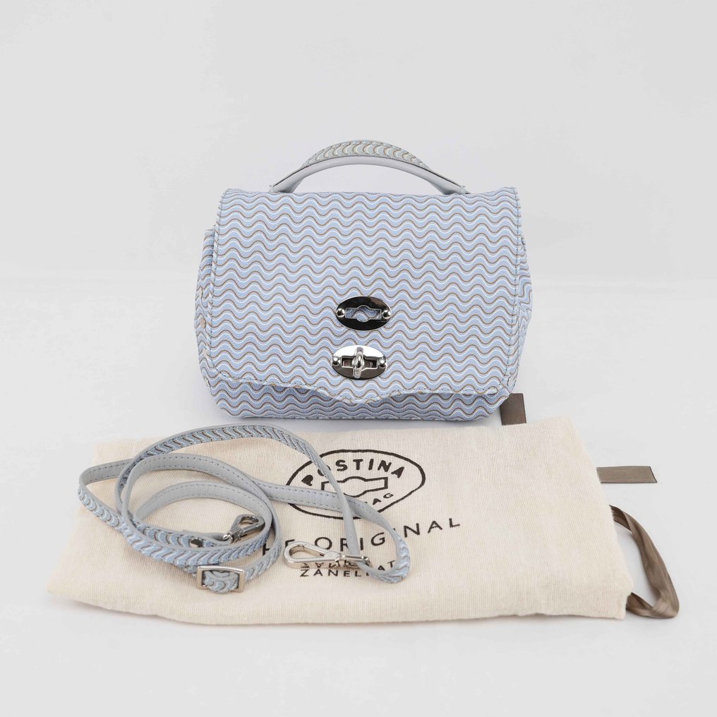 Zanellato - Postina S Mini – Light Blue Wave-Pattern Fabric, Silver-Tone Hardware, Made in Italy, with Shoulder - Shoulder bag #1.0