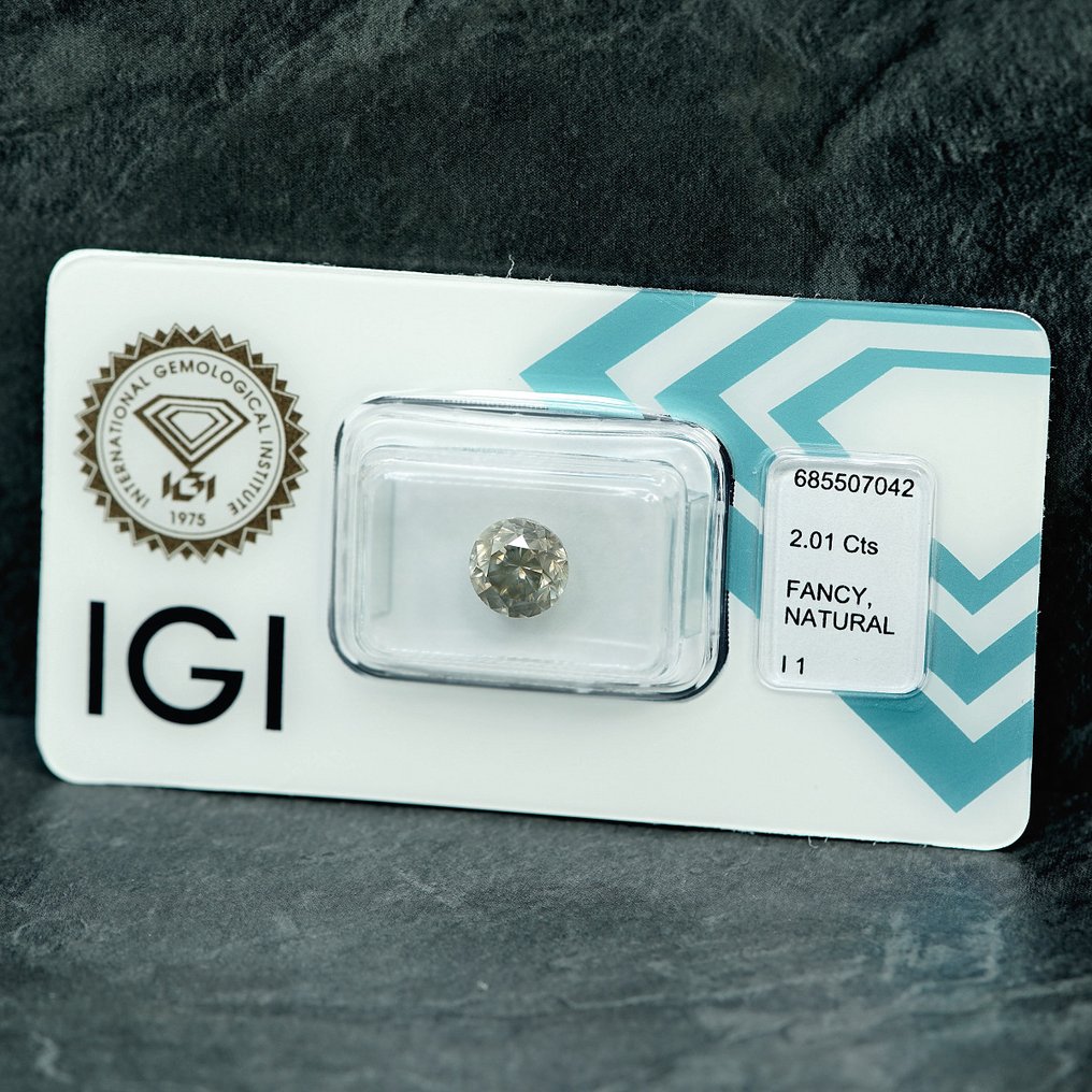 1 pcs 钻石  (天然色彩的)  - 2.01 ct - 圆形 - Fancy 稍帶灰色的 黄色 - I1 内含一级 - 国际宝石研究院（IGI） #4.3