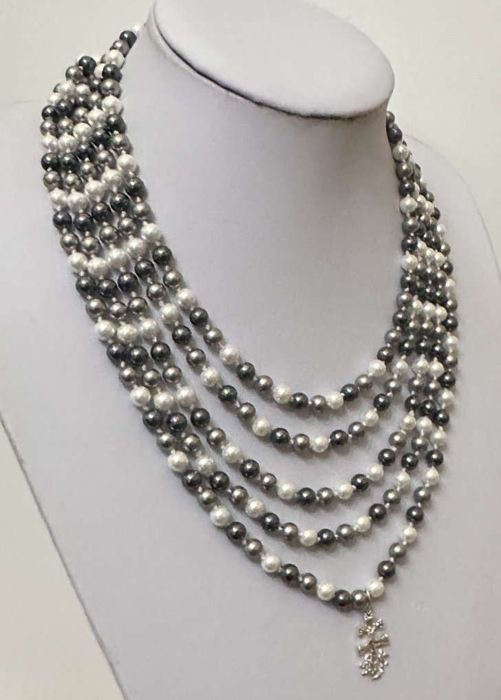 超级长款的母珠项链和卡拉瓦卡十字架。圣人的保护符。 - 吊墜頸鏈 - 高品质 925 银。 #4.3