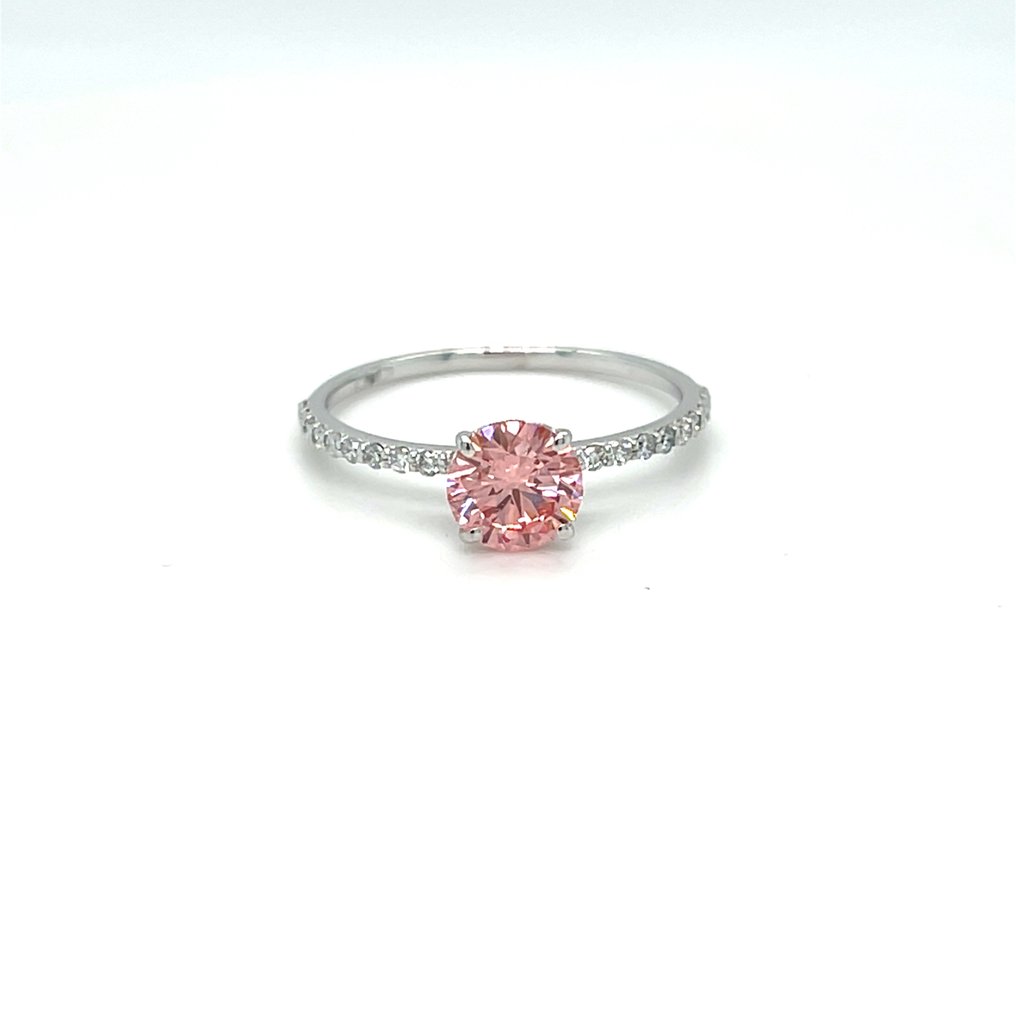 Zonder minimumprijs - Ring - 14 karaat Witgoud - 1.03ct. tw. Roze Diamant (Fancy gekleurde, lab-grown diamant) - Diamant #1.0
