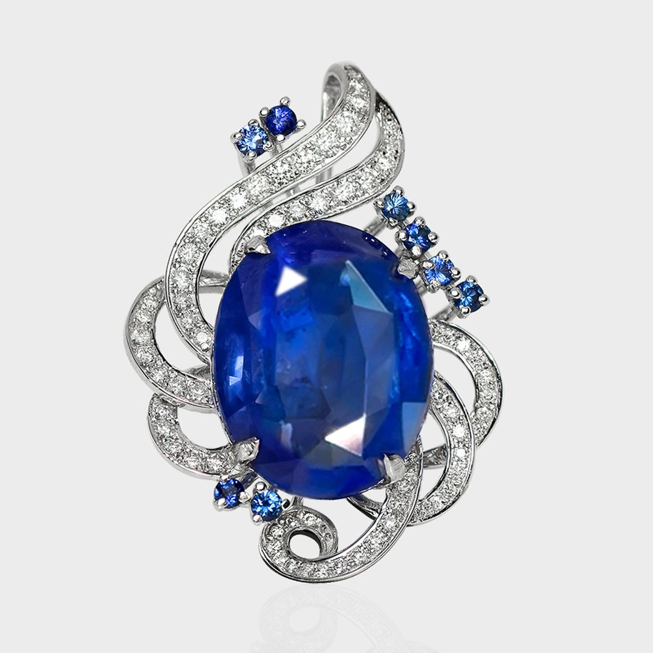 χωρίς τιμή ασφαλείας - Κρεμαστό κόσμημα - 14 καράτια Λευκός χρυσός, IGI 11.16 ct Έντονο Μπλε -  11.63ct. tw. Ζαφείρι - Διαμάντι #1.0