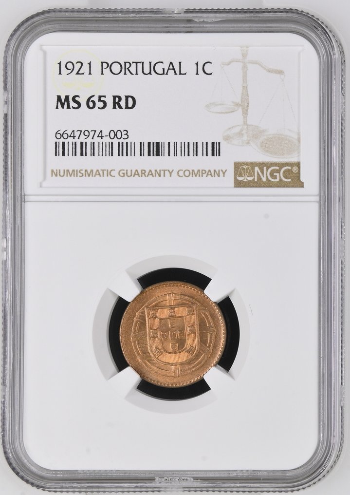 Portugal. Republic. 1 Centavo 1921. NGC MS 65 RD  (No reserve price) #1.0