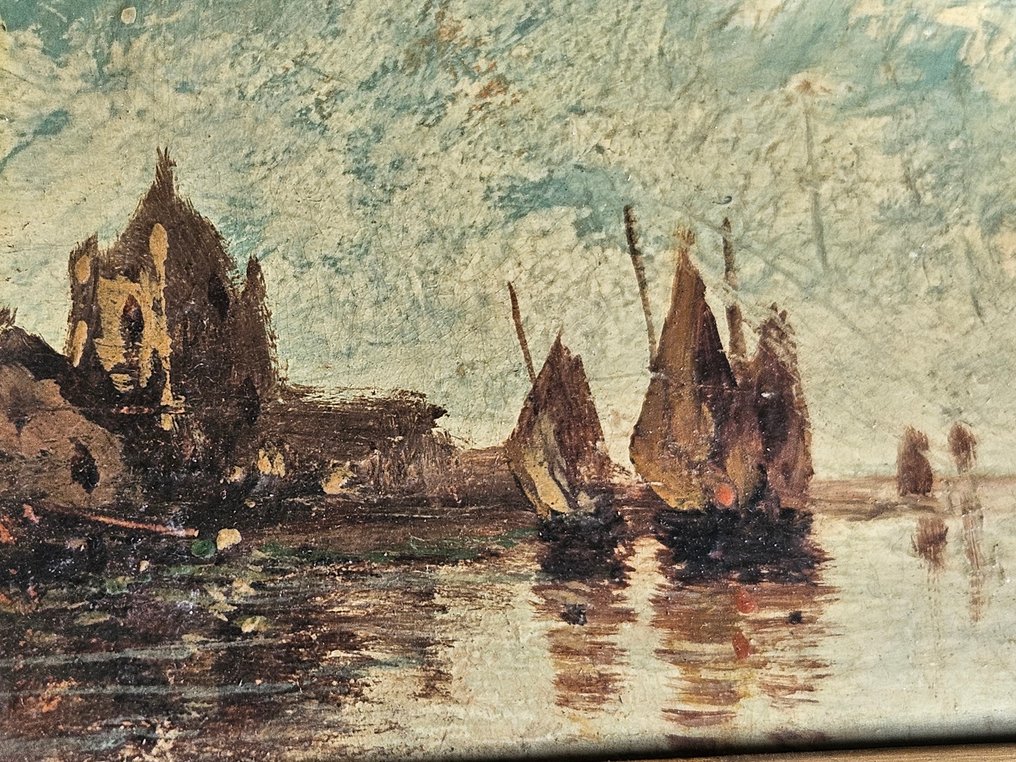 Ranskalainen koulukunta (XIX) - Paysage demer avec voiliers au port #3.2