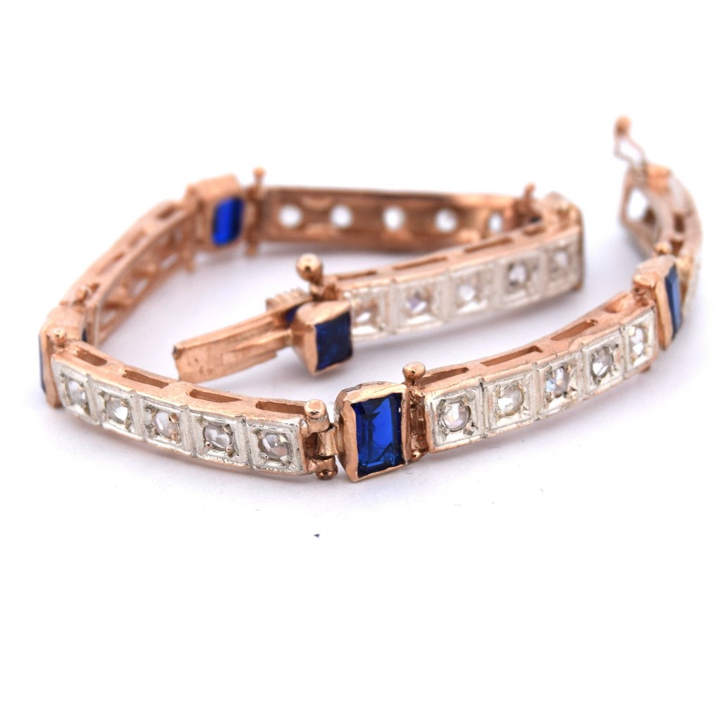 χωρίς τιμή ασφαλείας - Βραχιόλι - 9 kt. Ροζ χρυσό -  6.00ct. tw. Ζαφείρι - Διαμάντι - STILE ART DEC0' #4.3
