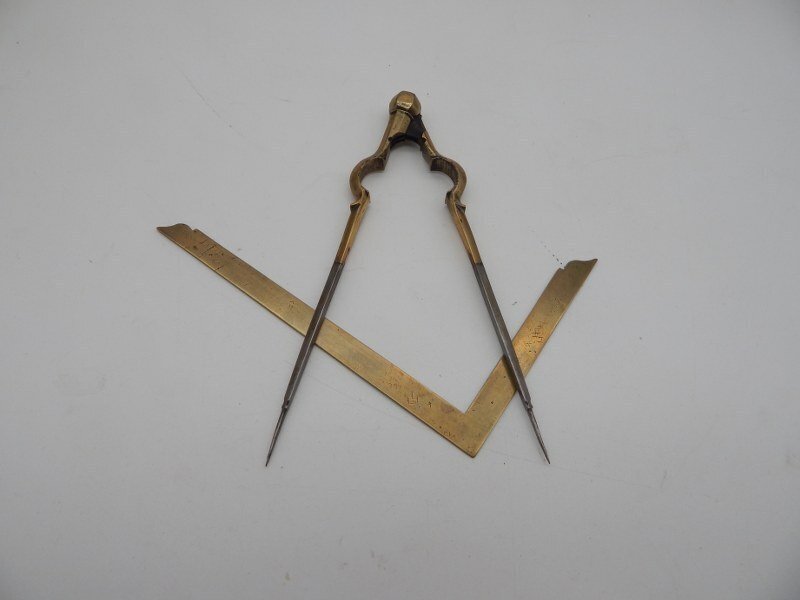 不明 - 徽章 - franc maconnerie masonic antique Compass & Square compas et équerre anciens - 19世紀早期 #1.0