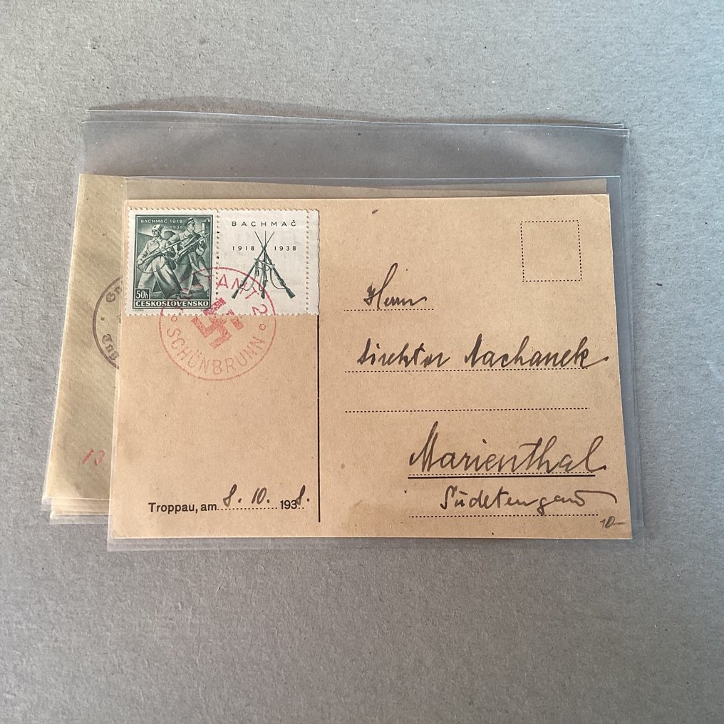 Bohemia ja Moravia 1938 - 70 kirjekuorta ja korttia, joissa on Wir sind frei -leimat – upeaa. - Michel #3.2