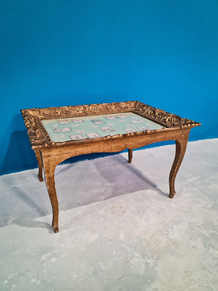 Mesa de centro - Madeira dourada - Mesinha com estampas Duplessi-Bertaux #1.0