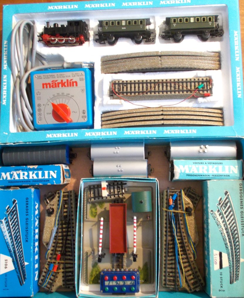 M rklin H0 - 2943 / 37540 - Τρένο μοντελισμού (20) - Ολοκληρωμένο σετ εκκίνησης Märklin με μετασχηματιστή (Trafo 37540), ατμομηχανή, επιβατικά βαγόνια. - DB #1.0