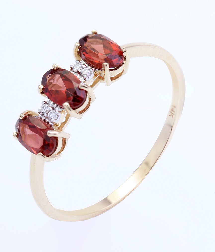 Sans prix de réserve - Bague - 14 carats Or jaune Grenat - Diamant - US-7 #1.0