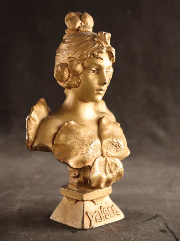 Art Nouveau - Emmanuel Villanis (1885 - 1914) - 半身像, Pensée - 17 cm - 金属 #1.0