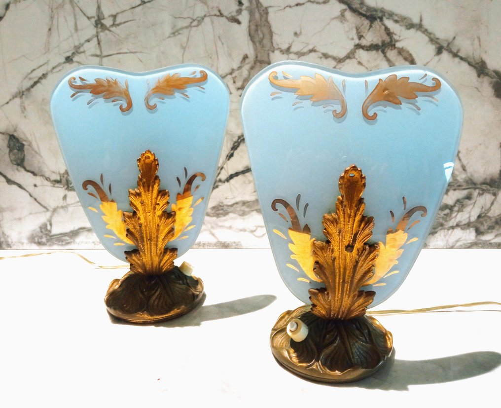 Table lamp (2) - Brass - Glass lampshade #1.0