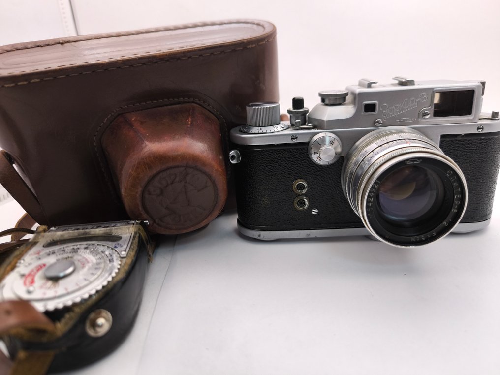 KMZ Krasnogorsk Zorki-3M+  Jupiter-8 2/5cm (red P)  + Ledertasche + Belichtungsmesser | Rangefinder camera #1.0