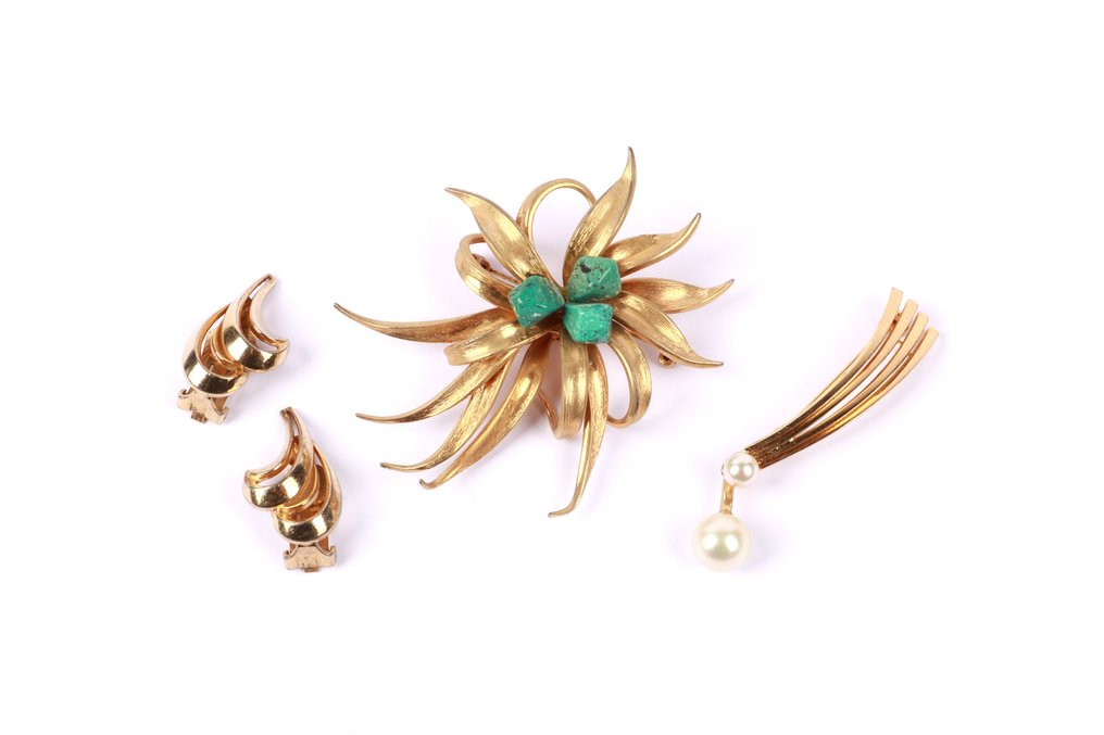 Grosse - Türkis - Metall, Vergoldet - Brosche #1.0