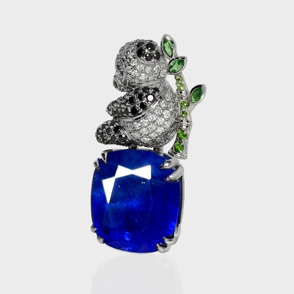 χωρίς τιμή ασφαλείας - Κρεμαστό κόσμημα - 14 καράτια Λευκός χρυσός, IGI 12.48 ct Έντονο Βαθύ Μπλε - 13.28ct. tw. Ζαφείρι - Διαμάντι #2.1