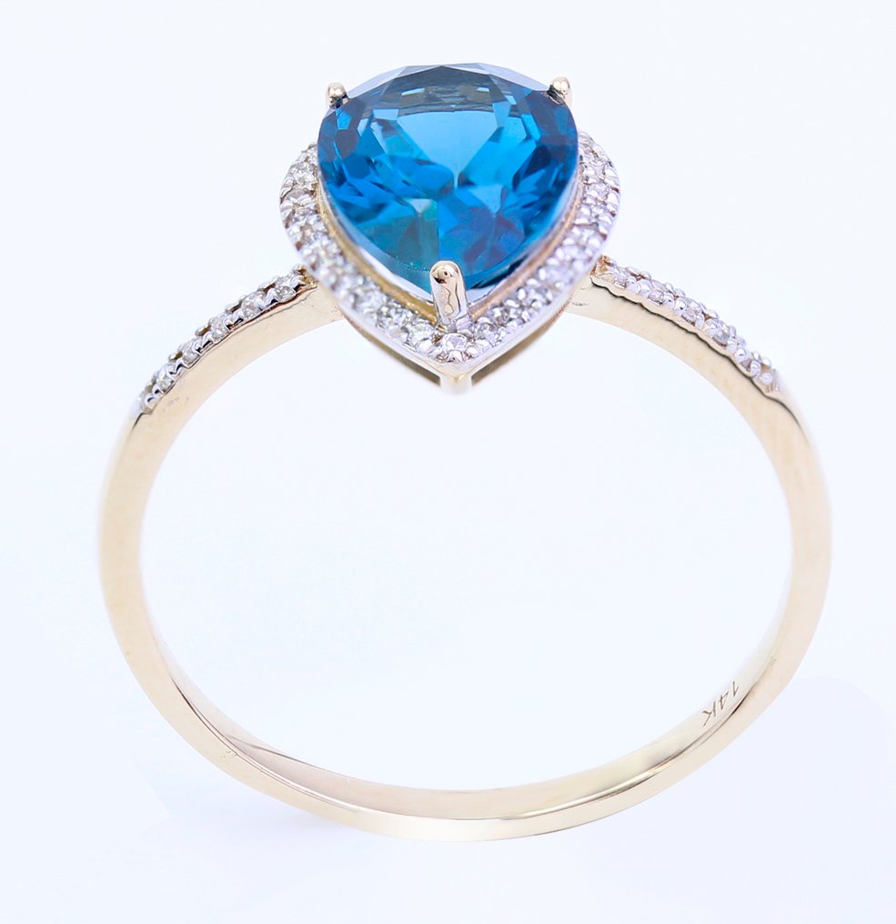 Sans prix de réserve - Bague - 14 carats Or jaune Topaze - Diamant - US-7 #3.2