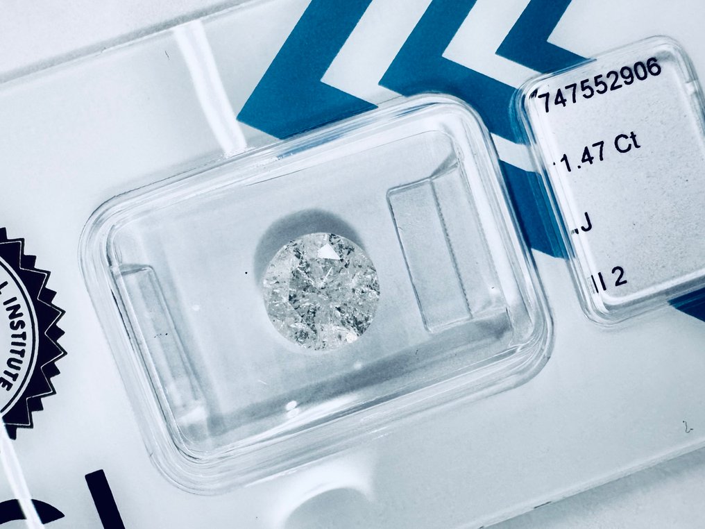 No reserve price - 1 pcs Diamond  (Natural)  - 1.47 ct - Round - J - I2 - Gemewizard Gemological Laboratory (GWLab) - ( NATURAL ) #3.2