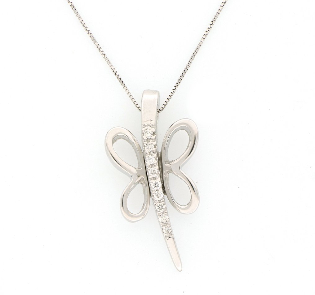 没有保留价 - 吊坠项链 - 18K包金 白金 - 0.12ct. tw. 钻石 (天然) #1.0