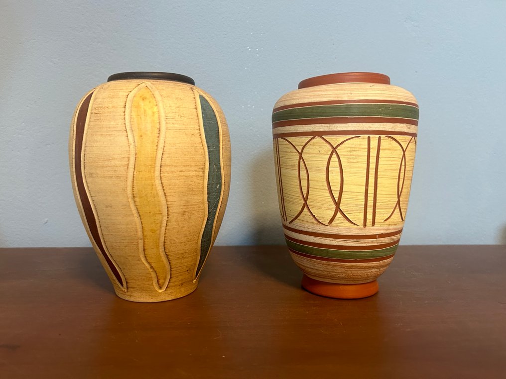 Ernst Speier - Βάζο (2) - Terracotta - Sgraffito - όψη ξύλου #1.0