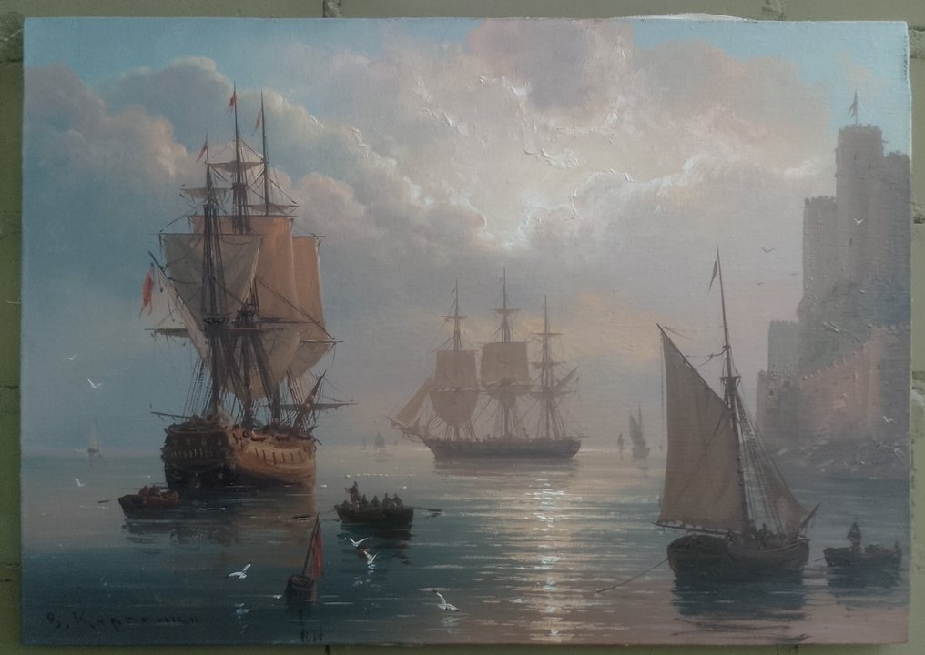 Vitalii Karpenko (1963) - Seascape with ships #1.0