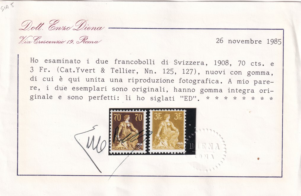 Sveits 1907/1911 - Walter Tell + Helvetia Seduta - Fullstendig serie MNH #1.0