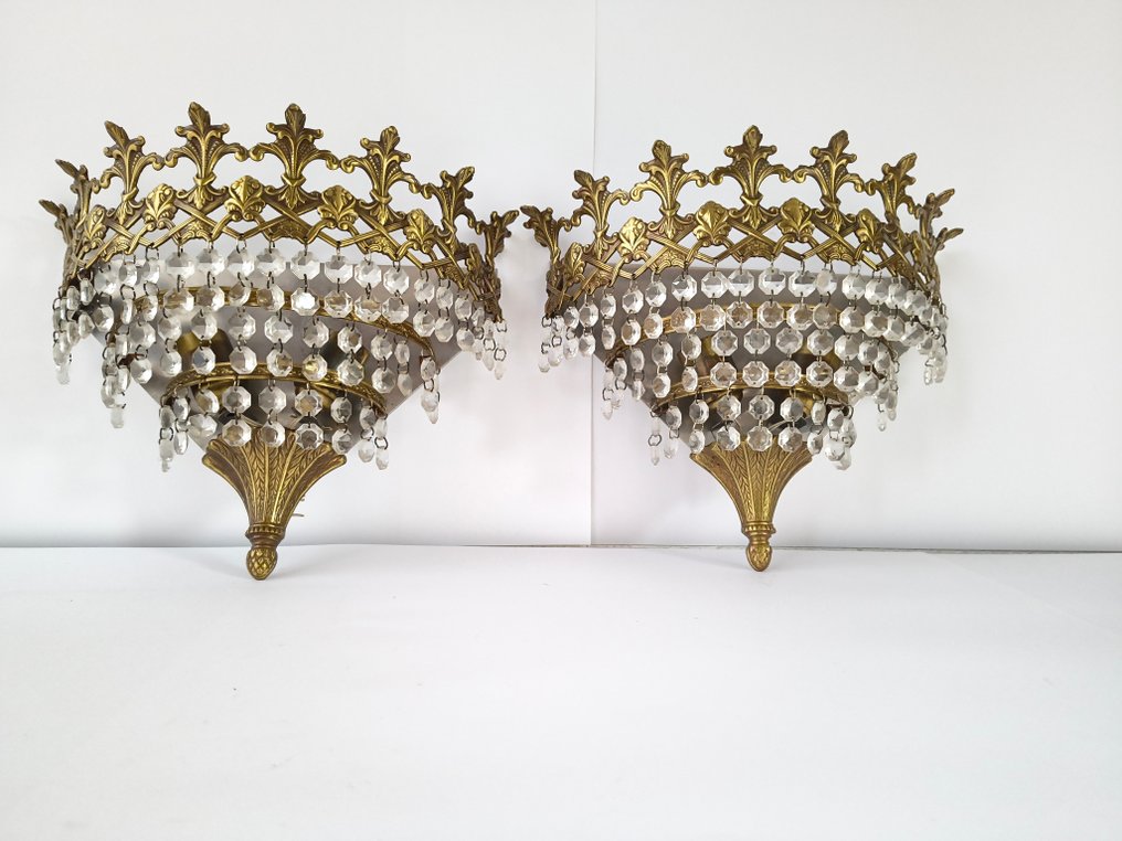 Wandlamp (2) - Metaal, Brons, Kristal #4.3