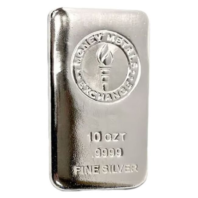 10金衡制盎司 - 銀 .999 - 10 oz Money Metals .999 Fine Silver Cast Bar #1.0